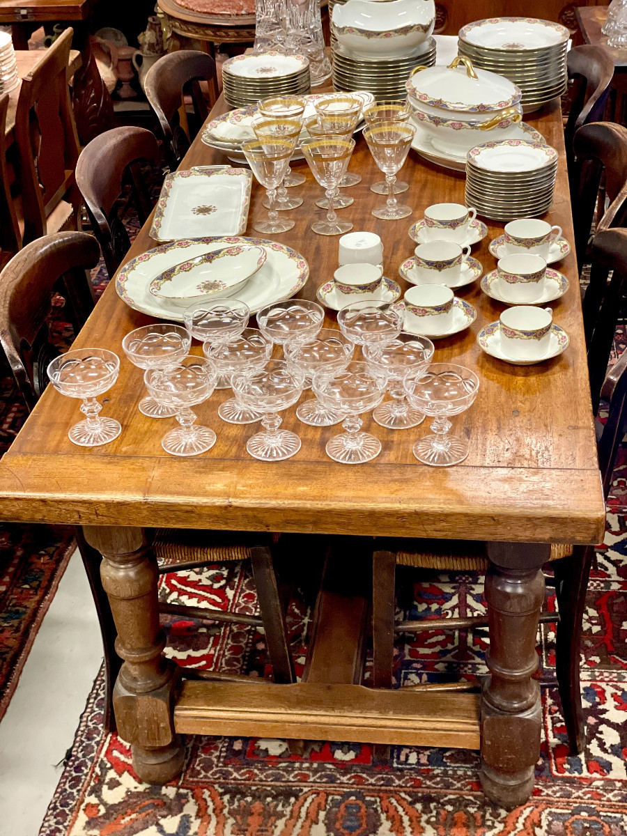 Grande table de ferme française en chêne du XIXe siècle avec tiroir-photo-2