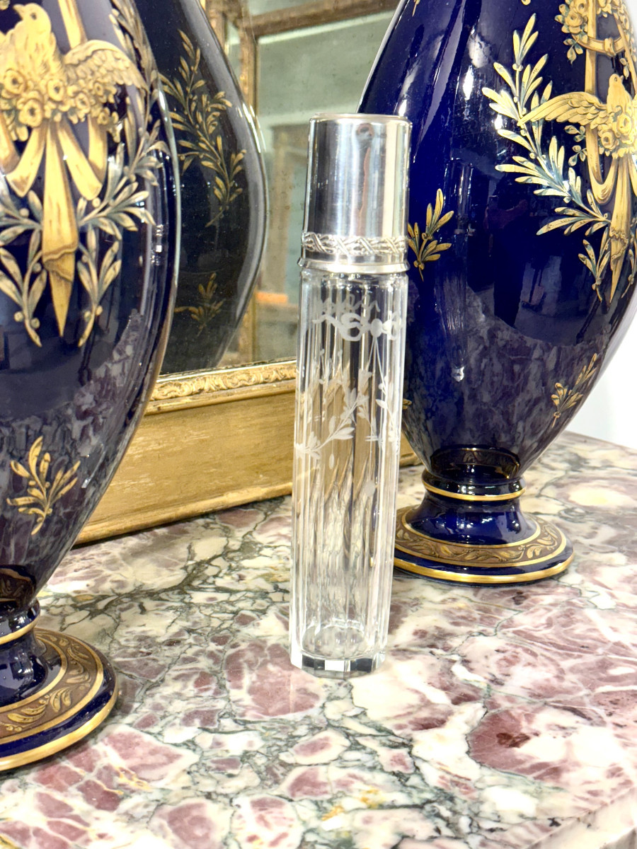 Rare Flacon de parfum en cristal avec monture en argent massif, France, vers 1890-photo-7