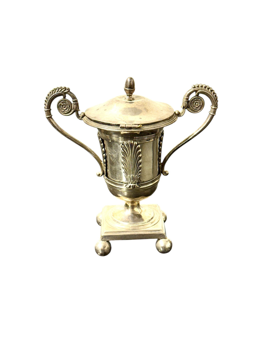 Solid Silver Neoclassical Mustard Pot, Vieillard Hallmark, Mid-19th Century-photo-1