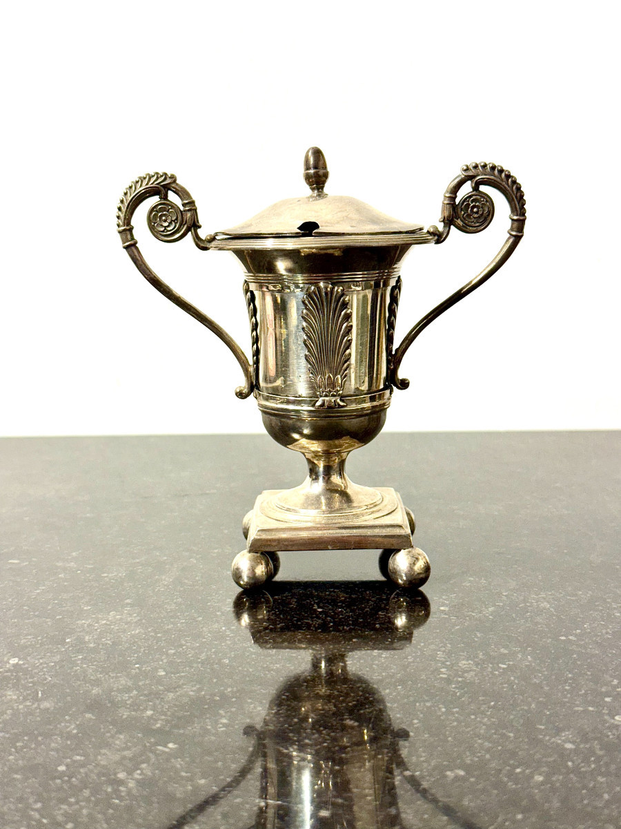 Solid Silver Neoclassical Mustard Pot, Vieillard Hallmark, Mid-19th Century-photo-5