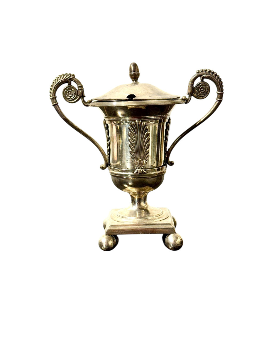 Solid Silver Neoclassical Mustard Pot, Vieillard Hallmark, Mid-19th Century