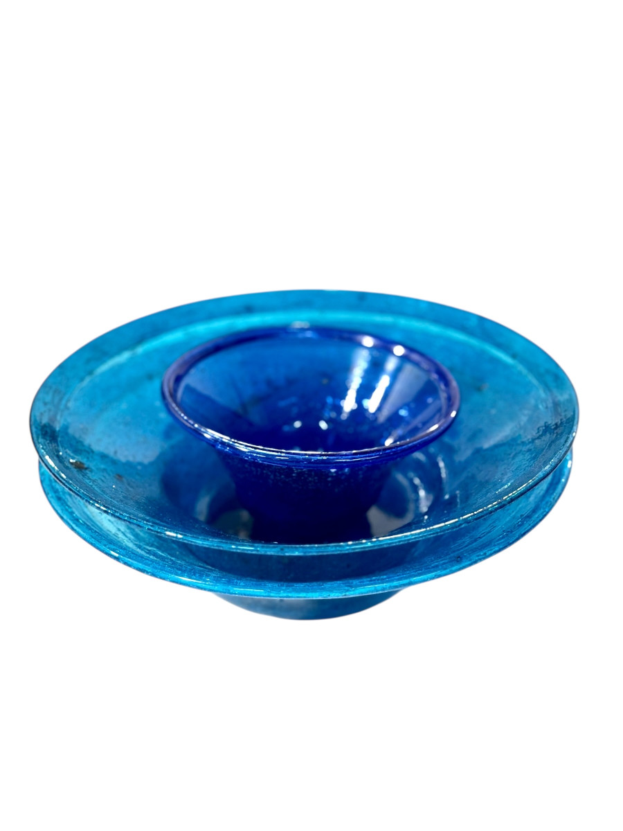 Ensemble de trois bols en verre biot bleu, XXe siècle-photo-2
