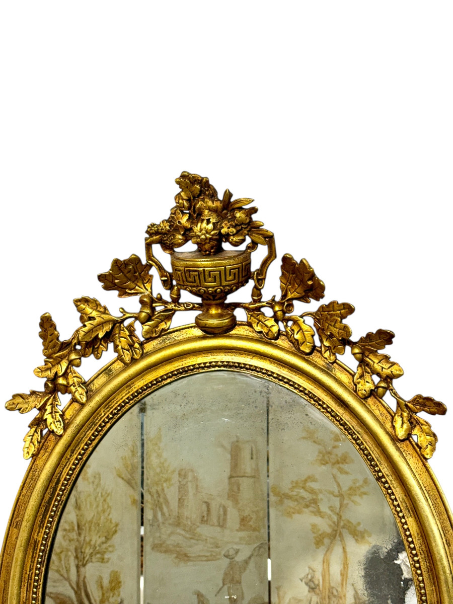 Large Oval Louis XVI Style Giltwood Mirror, 19th Century-photo-3