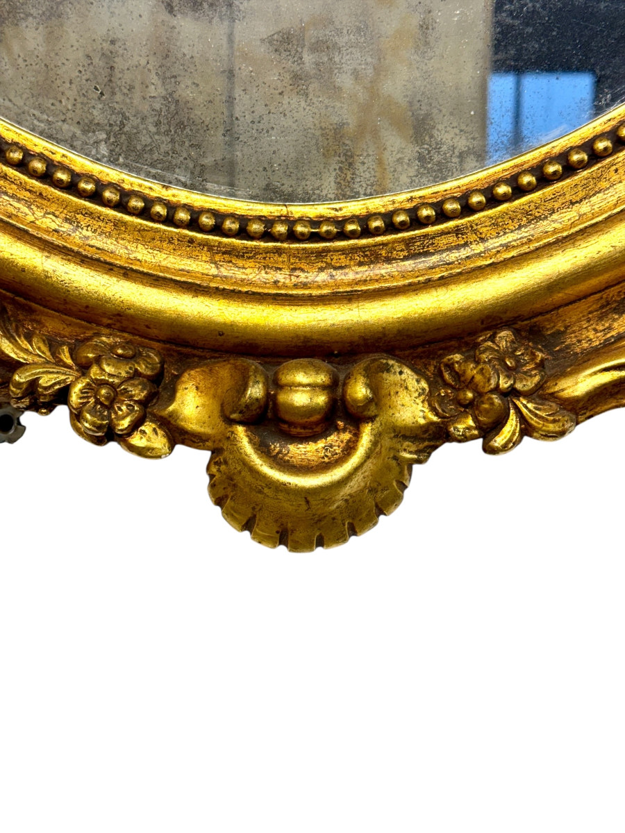 Large Oval Louis XVI Style Giltwood Mirror, 19th Century-photo-4
