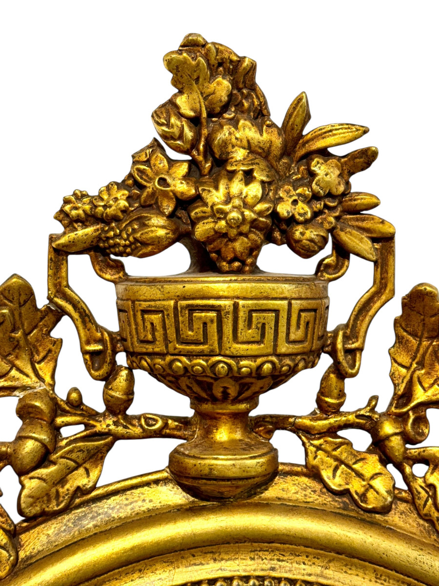 Large Oval Louis XVI Style Giltwood Mirror, 19th Century-photo-1