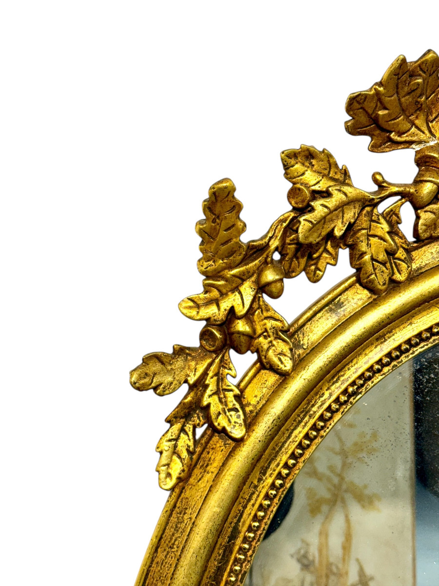 Large Oval Louis XVI Style Giltwood Mirror, 19th Century-photo-2