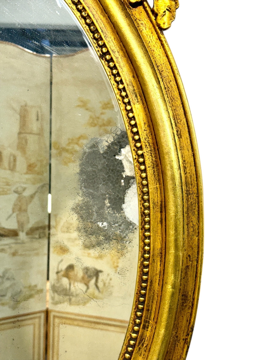 Large Oval Louis XVI Style Giltwood Mirror, 19th Century-photo-3