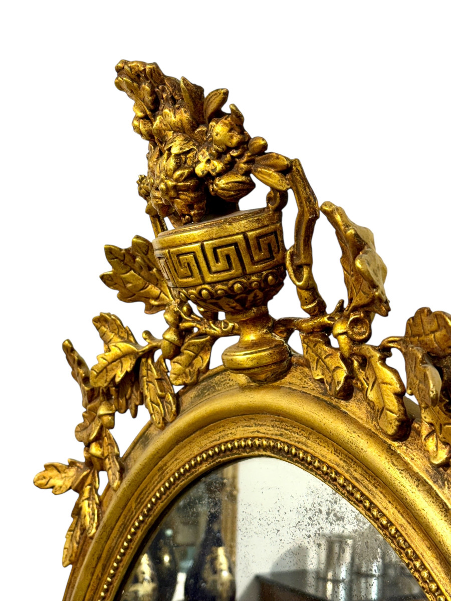 Large Oval Louis XVI Style Giltwood Mirror, 19th Century-photo-4