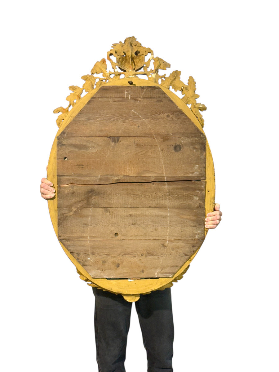 Large Oval Louis XVI Style Giltwood Mirror, 19th Century-photo-5