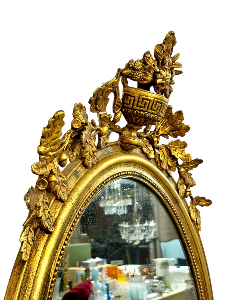 Large Oval Louis XVI Style Giltwood Mirror, 19th Century-photo-7