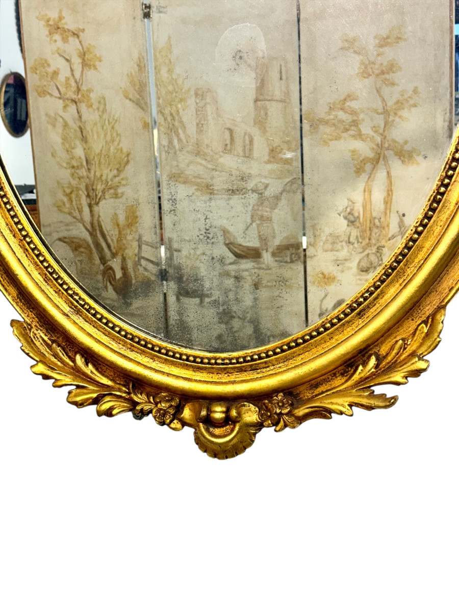 Large Oval Louis XVI Style Giltwood Mirror, 19th Century-photo-8