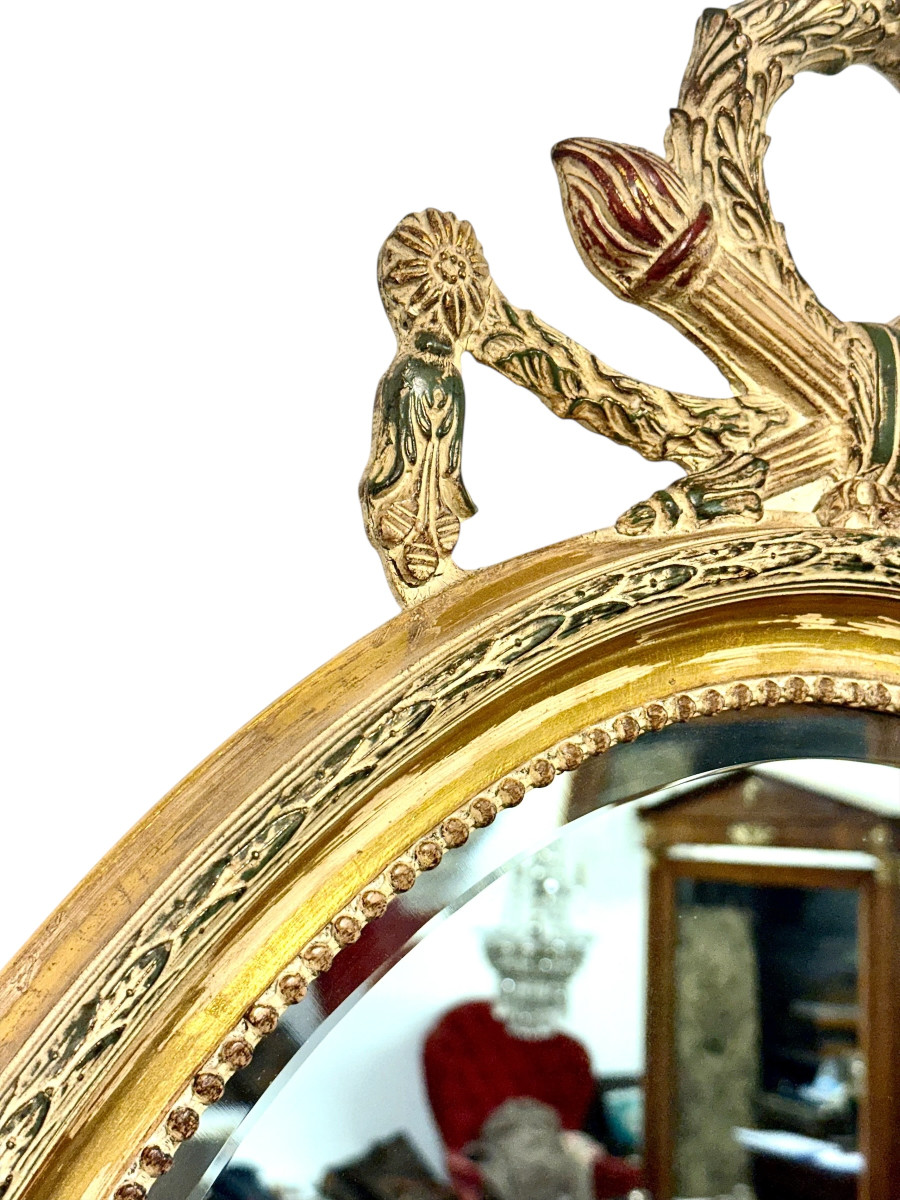 Large Oval Louis XVI Style Giltwood Mirror, Napoléon III, 19th Century-photo-4