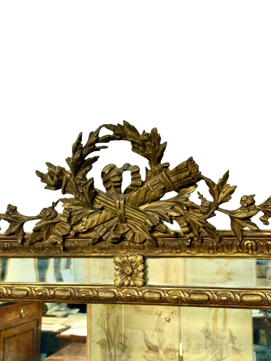 Large Napoléon III Giltwood Mirror With Laurel Crest, And Aged Glass-photo-3