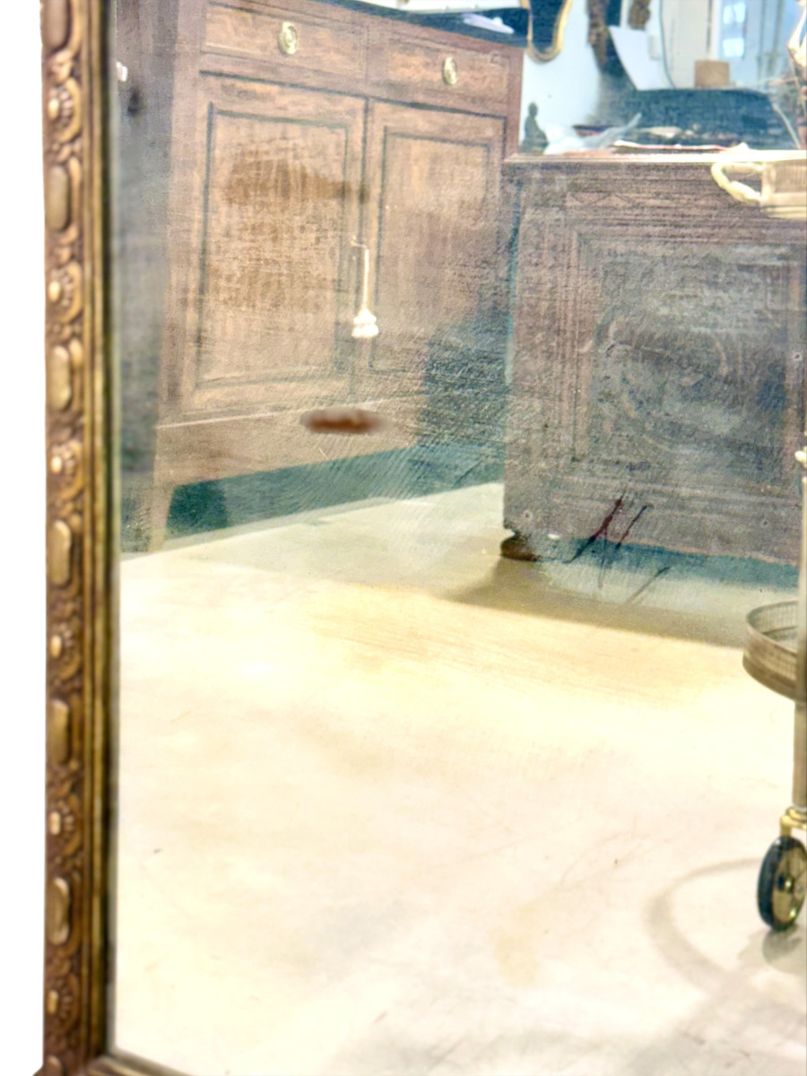 Large Napoléon III Giltwood Mirror With Laurel Crest, And Aged Glass-photo-2