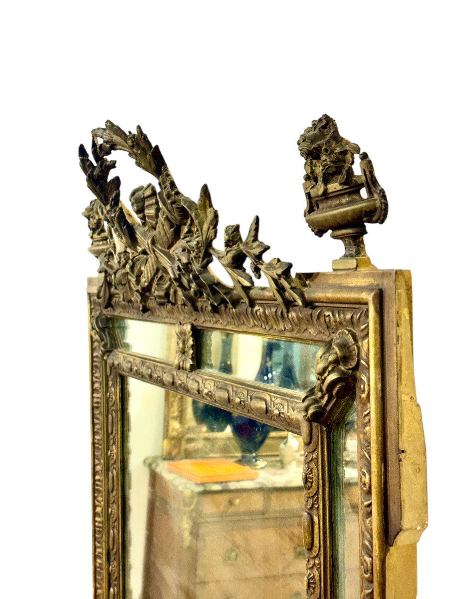 Large Napoléon III Giltwood Mirror With Laurel Crest, And Aged Glass-photo-4