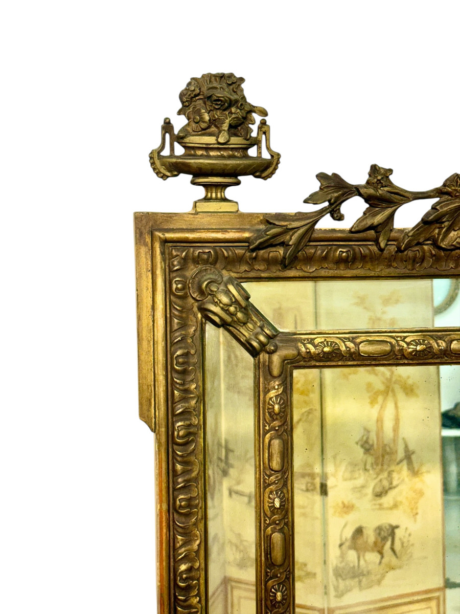 Large Napoléon III Giltwood Mirror With Laurel Crest, And Aged Glass-photo-5