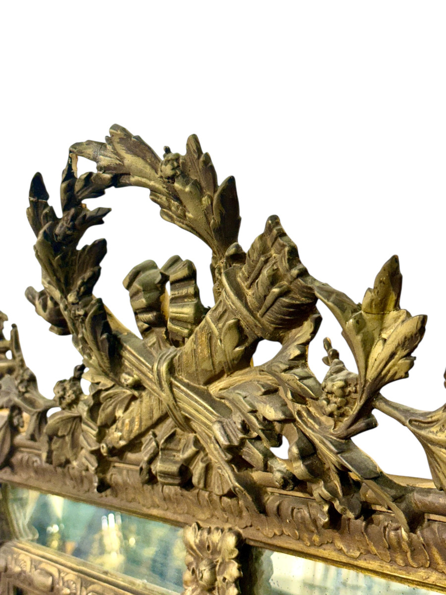 Large Napoléon III Giltwood Mirror With Laurel Crest, And Aged Glass-photo-6