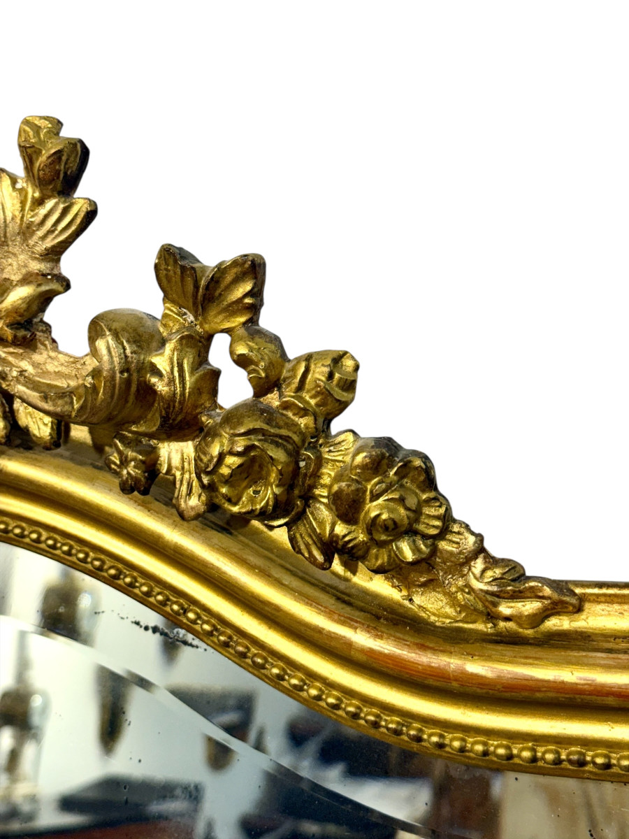 Large Antique Louis XV Gilt And Beveled Mirror, France 19th Century-photo-1