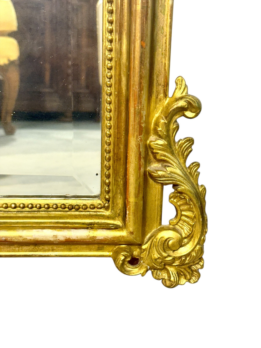 Large Antique Louis XV Gilt And Beveled Mirror, France 19th Century-photo-2