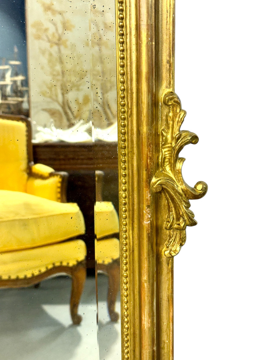 Large Antique Louis XV Gilt And Beveled Mirror, France 19th Century-photo-3