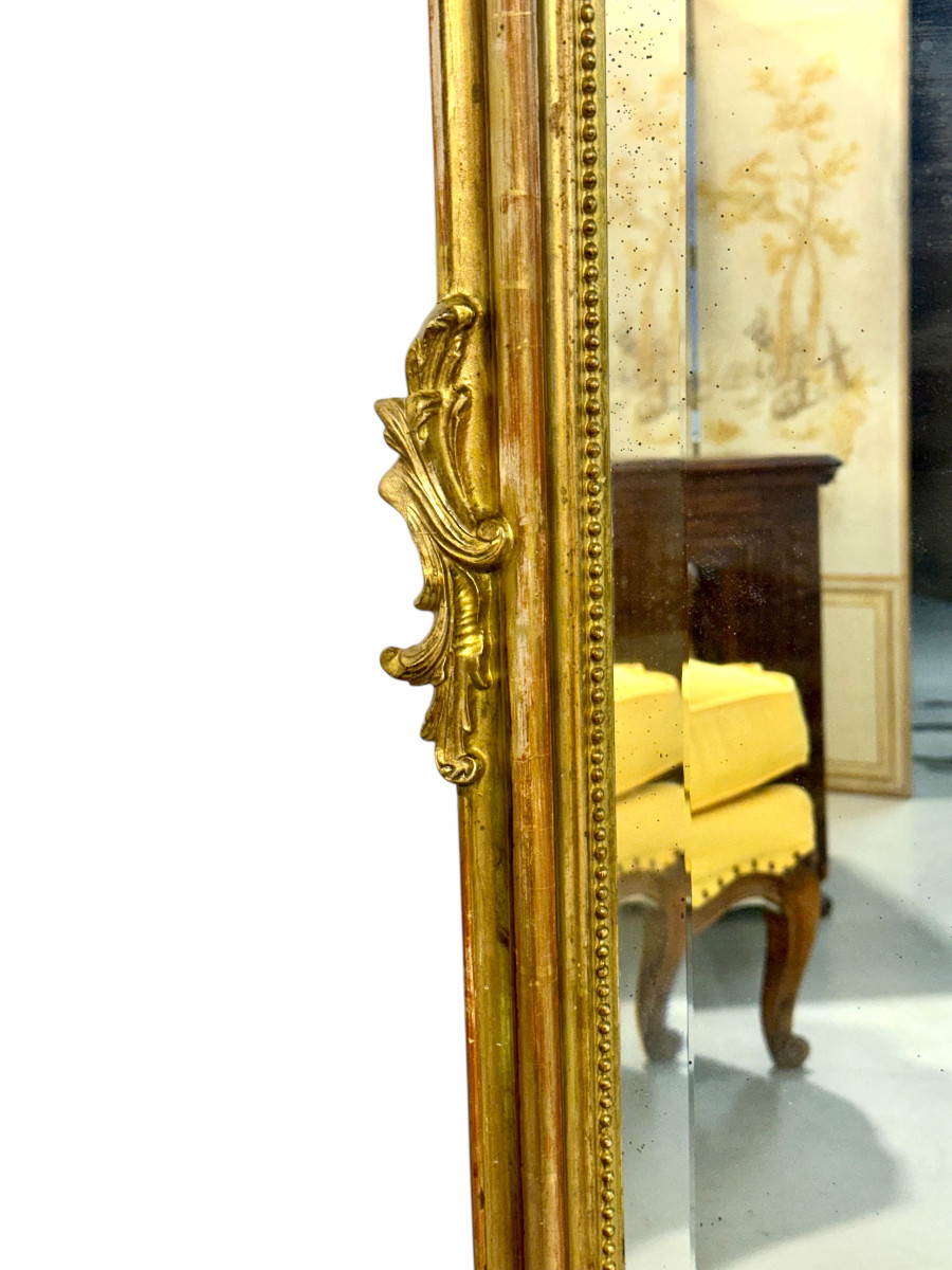 Large Antique Louis XV Gilt And Beveled Mirror, France 19th Century-photo-6