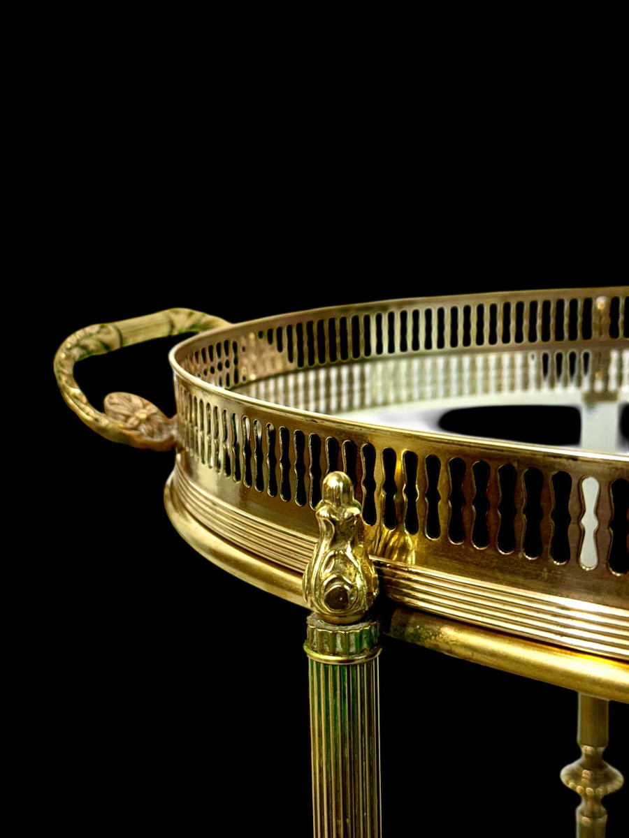 Petite desserte roulante de bar ovale en laiton doré, France vers 1950-photo-4