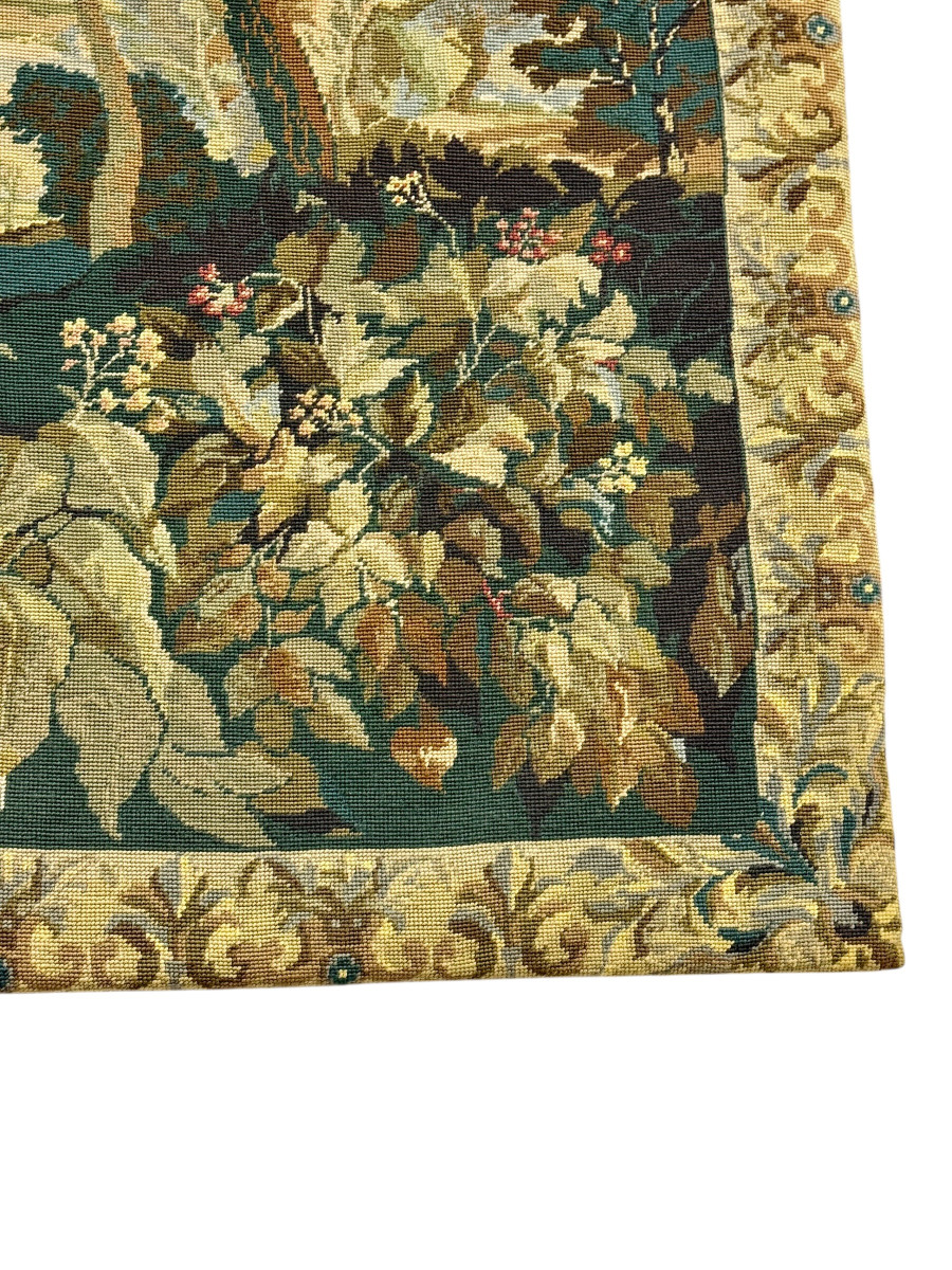 19th Century French Verdure Tapestry With Birds And Pastoral Landscape-photo-4