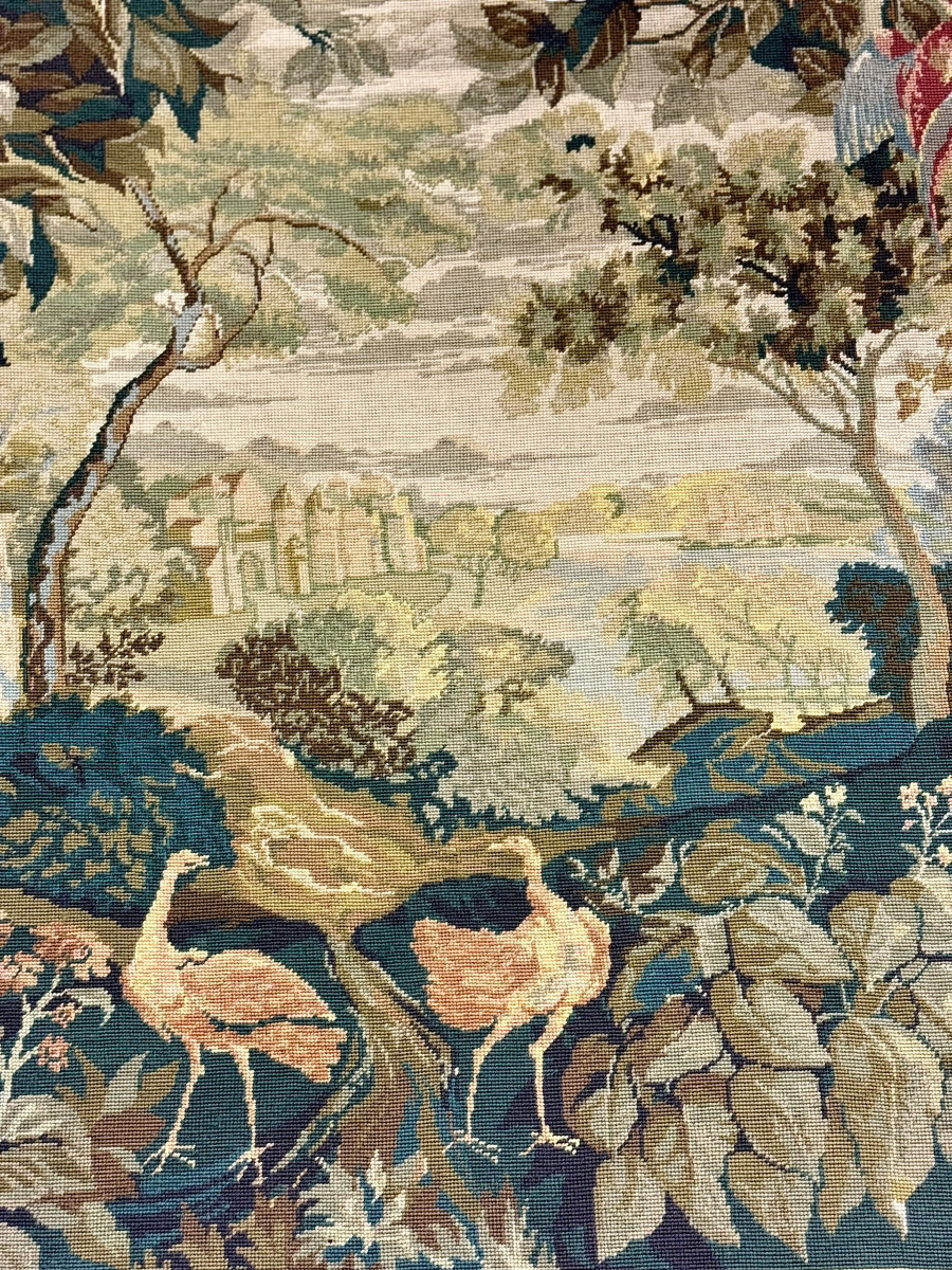 19th Century French Verdure Tapestry With Birds And Pastoral Landscape-photo-1