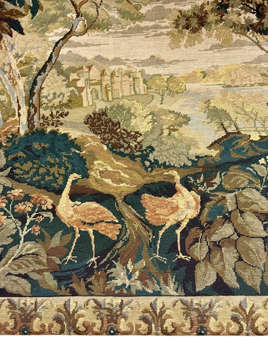 19th Century French Verdure Tapestry With Birds And Pastoral Landscape-photo-6