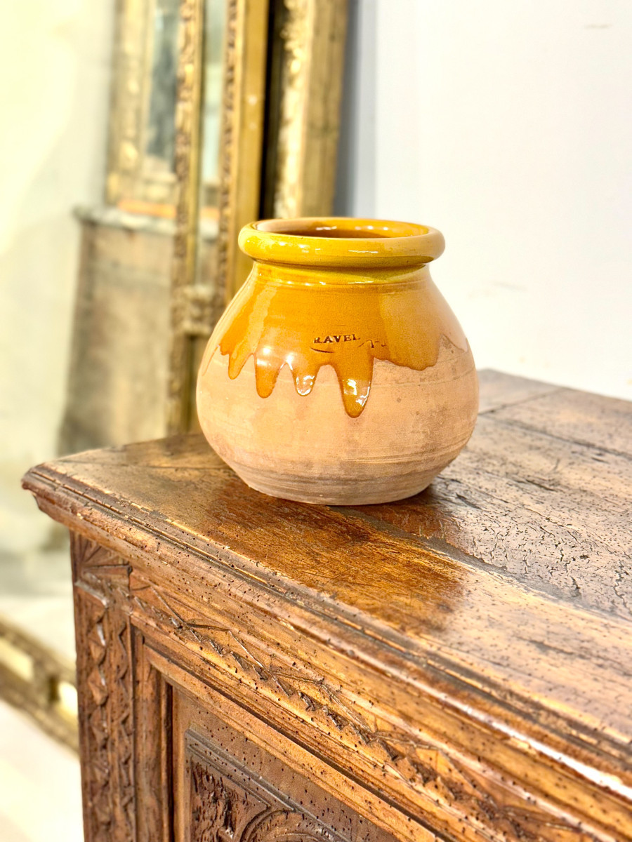 19th Century French Glazed Terracotta Pot With Honey Drip Glaze-photo-2