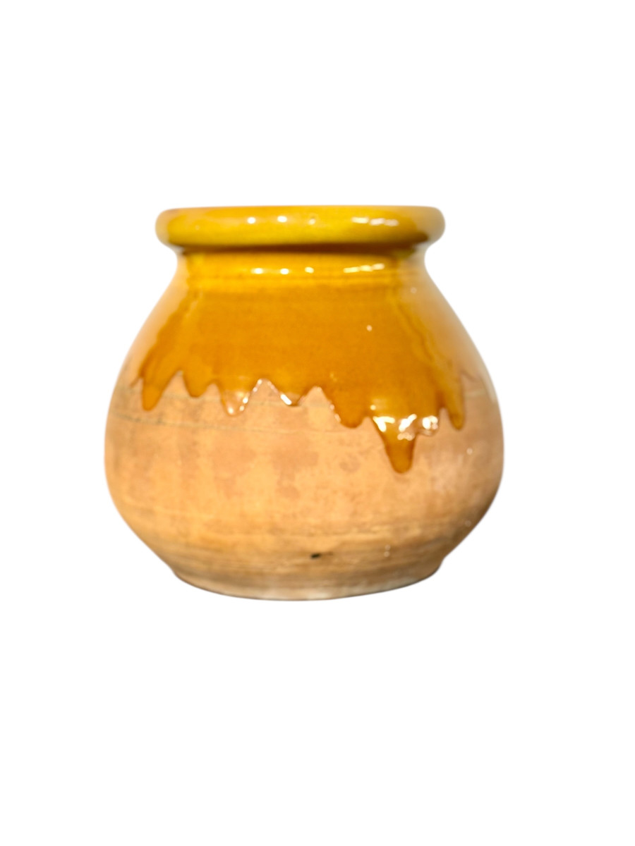 19th Century French Glazed Terracotta Pot With Honey Drip Glaze-photo-3