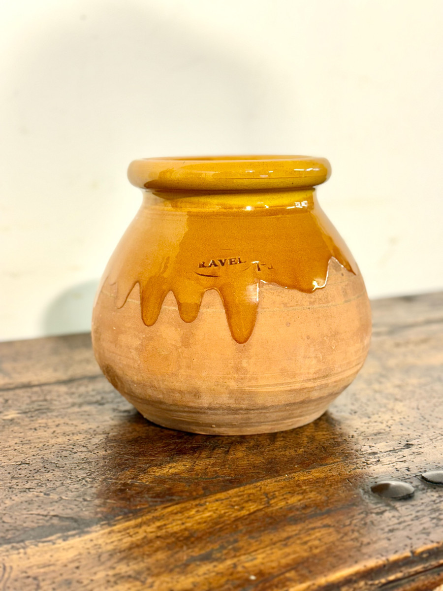 19th Century French Glazed Terracotta Pot With Honey Drip Glaze-photo-2