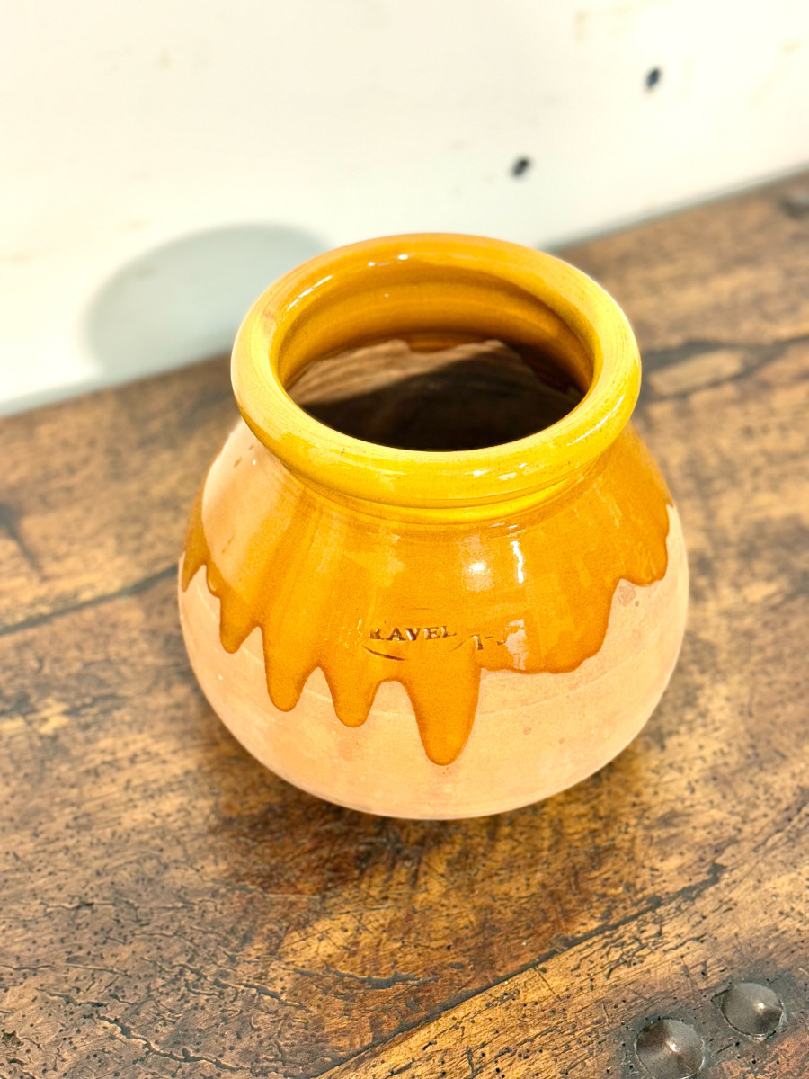 19th Century French Glazed Terracotta Pot With Honey Drip Glaze-photo-3