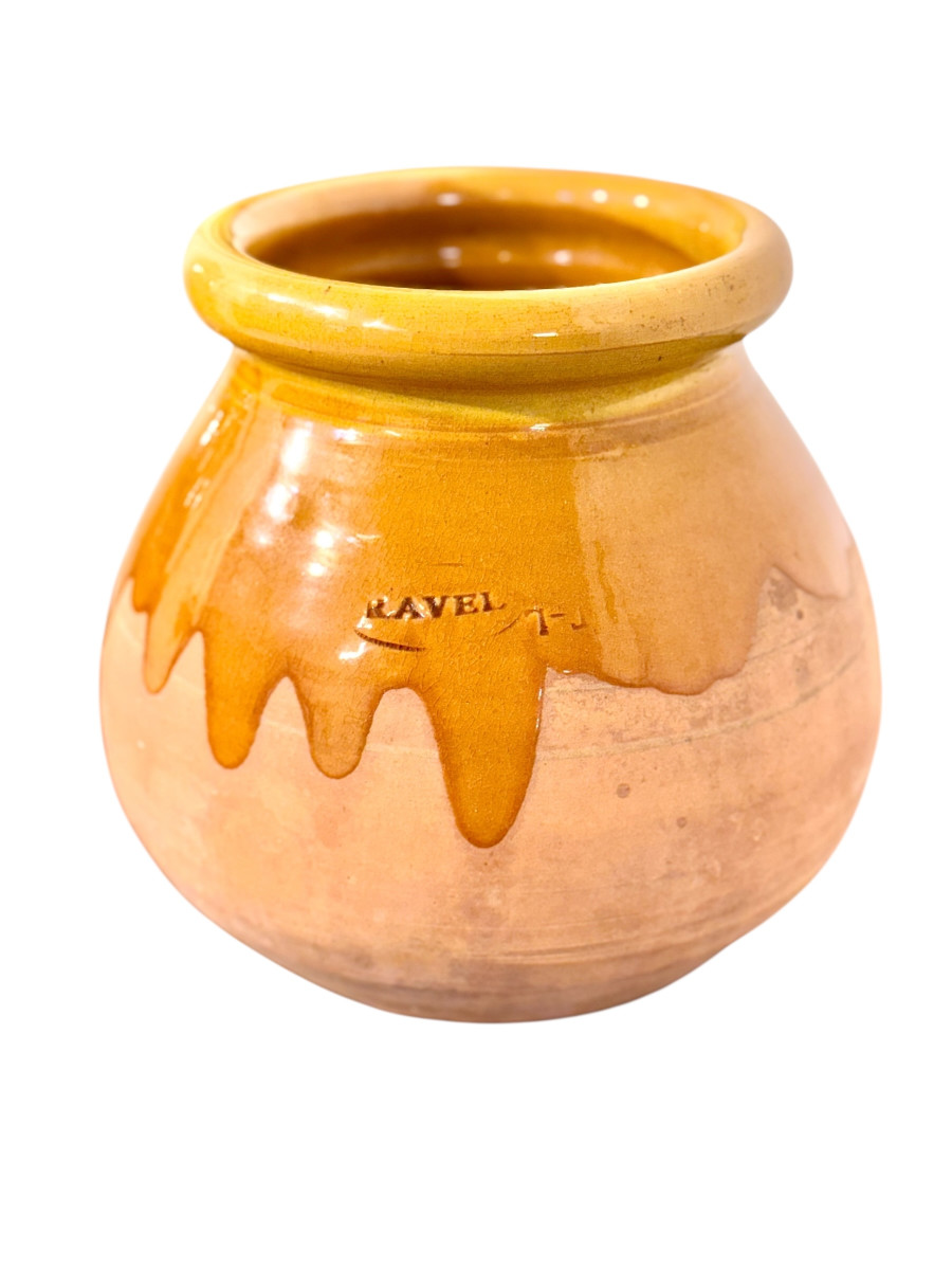 19th Century French Glazed Terracotta Pot With Honey Drip Glaze-photo-6