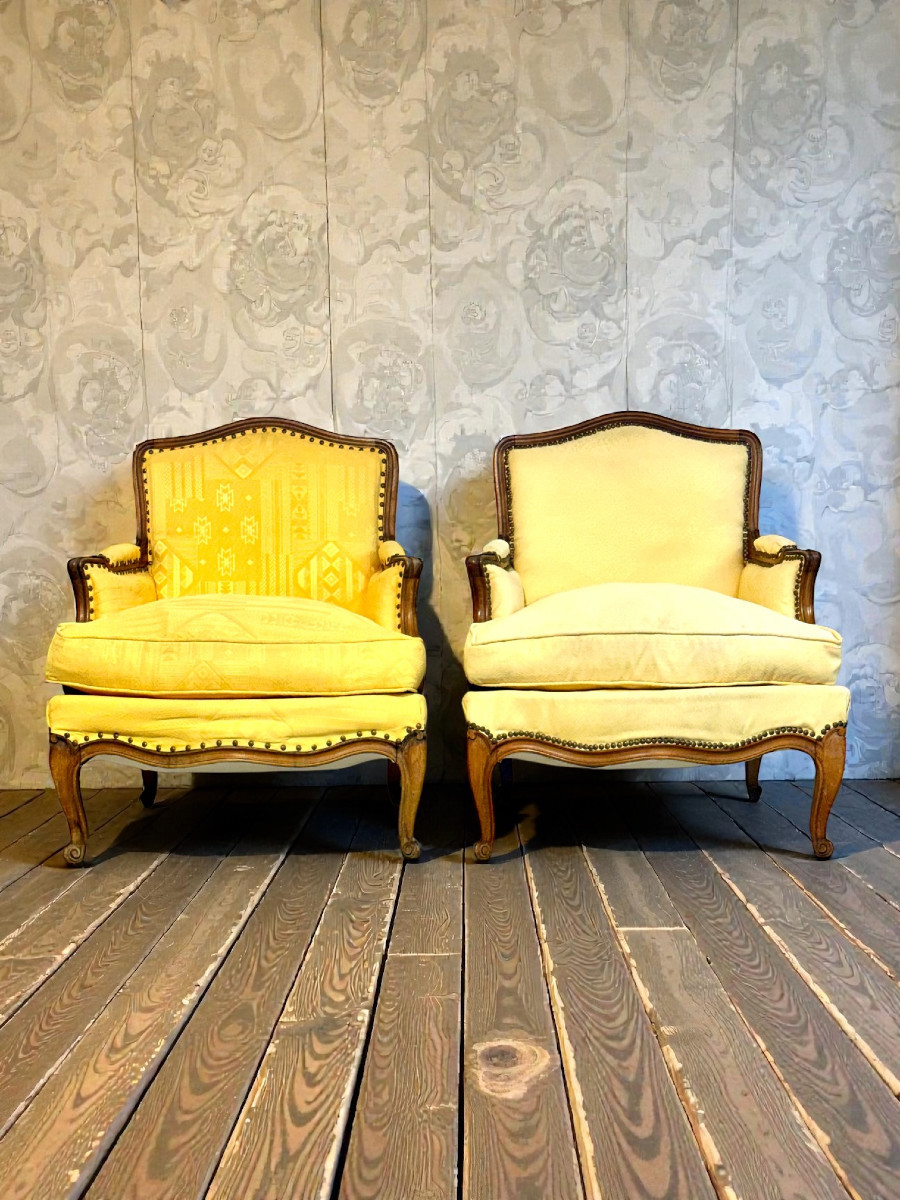 Paire de fauteuils bergères en noyer, France, XIXe siècle-photo-7