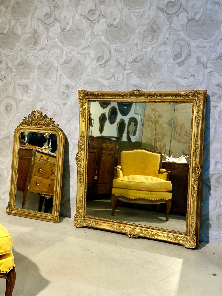 Large And Rectangular Giltwood Mirror, France 19th Century-photo-2