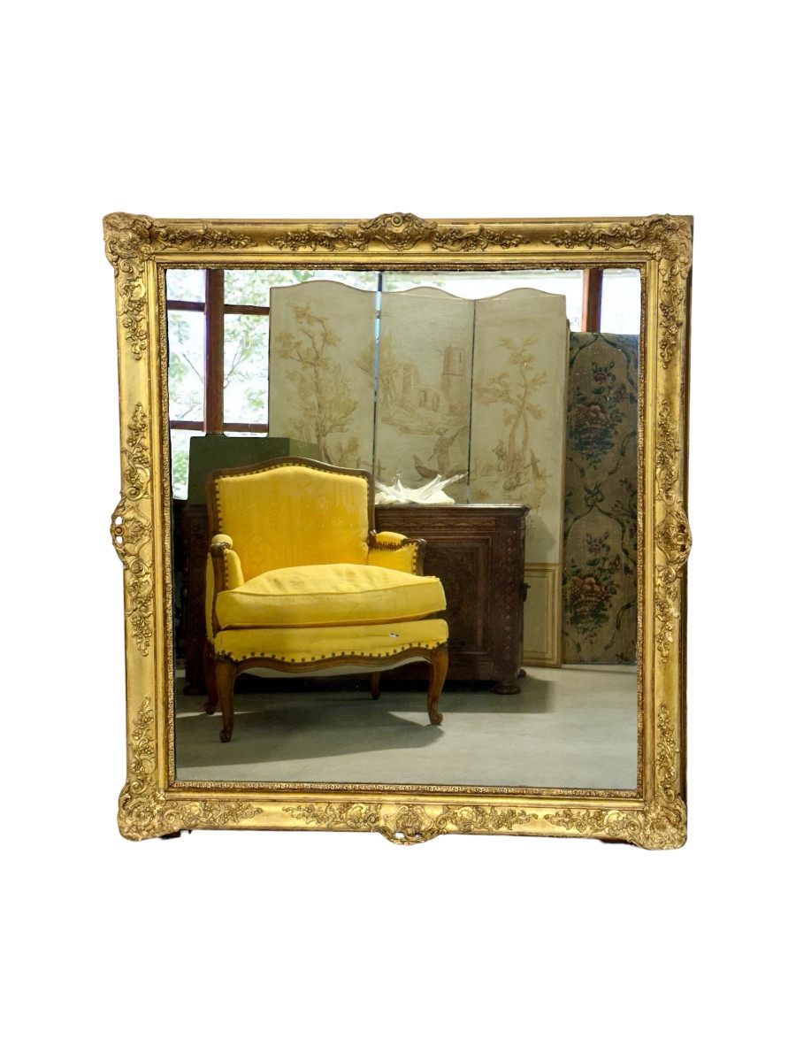 Large And Rectangular Giltwood Mirror, France 19th Century