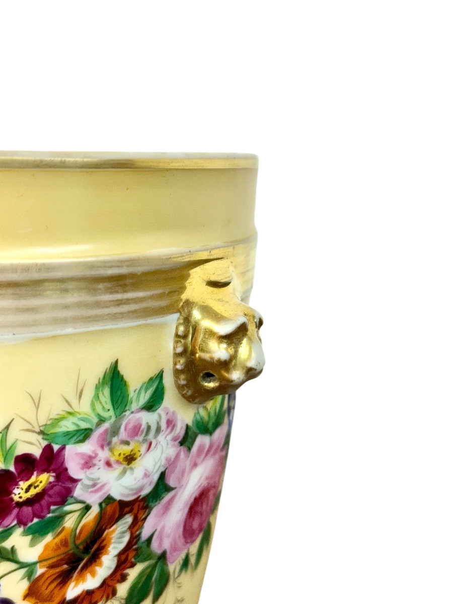 Cache-pot en Porcelaine de Paris du XIXe siècle, orné de fleurs peintes à la main-photo-3