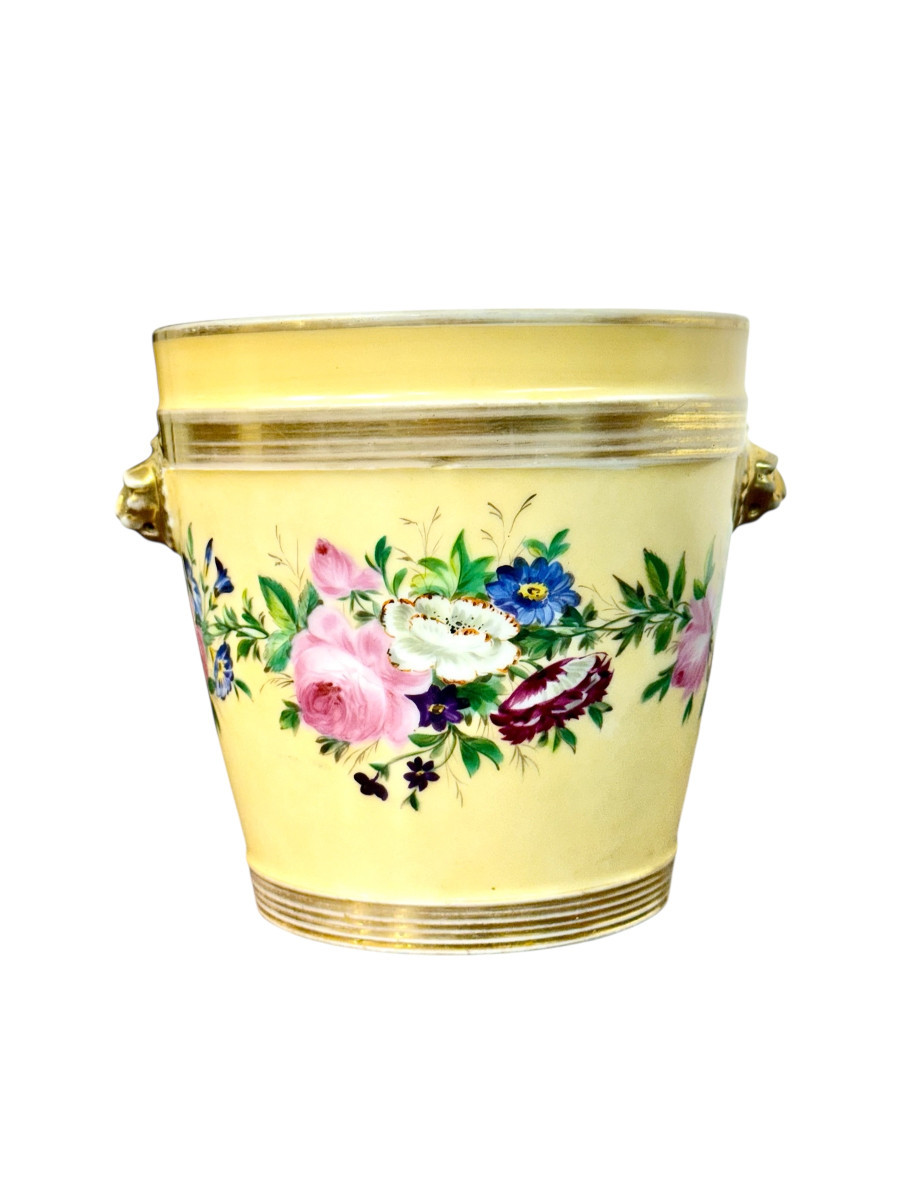Cache-pot en Porcelaine de Paris du XIXe siècle, orné de fleurs peintes à la main-photo-4