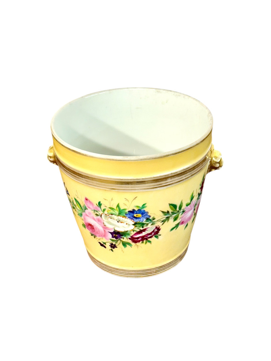 Cache-pot en Porcelaine de Paris du XIXe siècle, orné de fleurs peintes à la main-photo-8