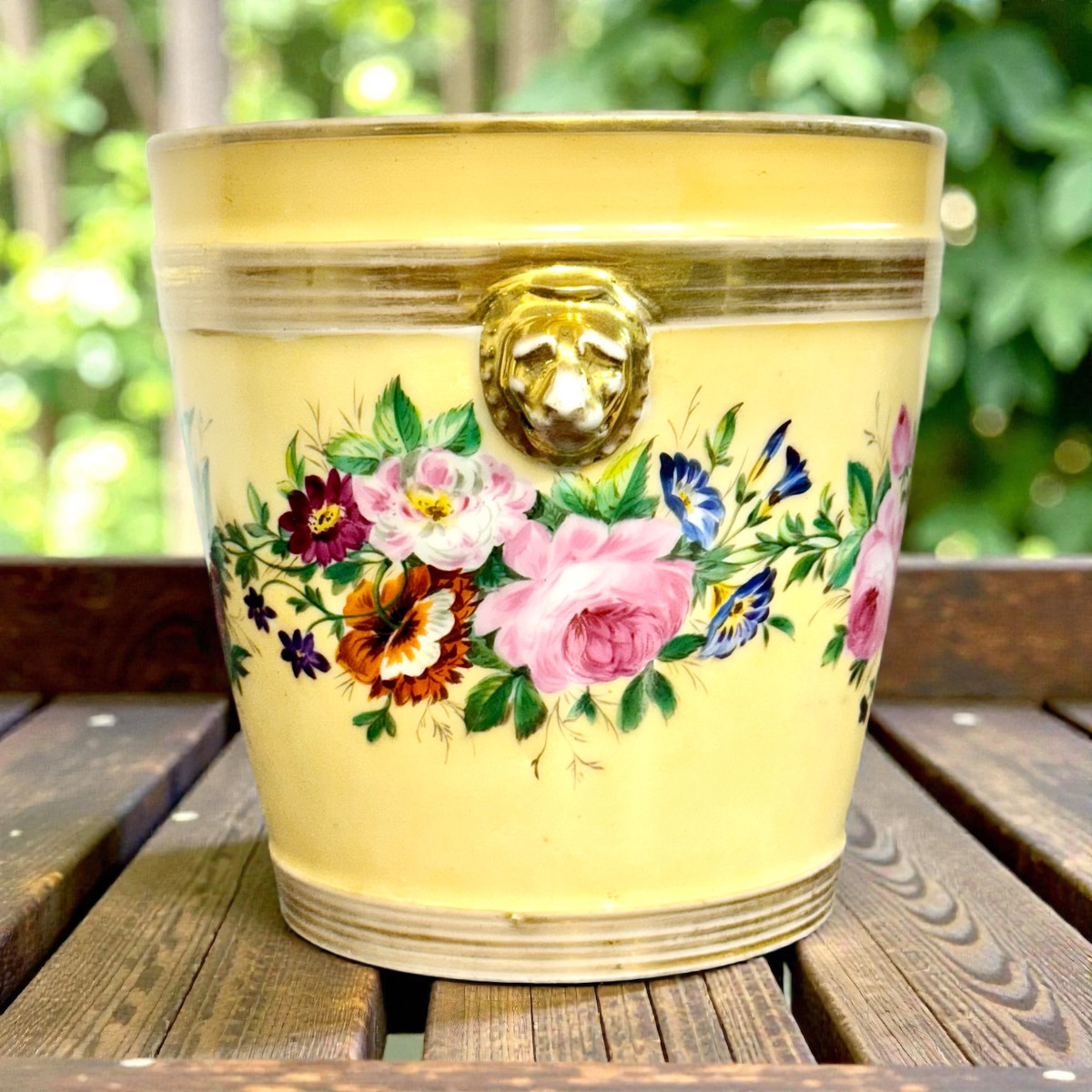 Cache-pot en Porcelaine de Paris du XIXe siècle, orné de fleurs peintes à la main-photo-6