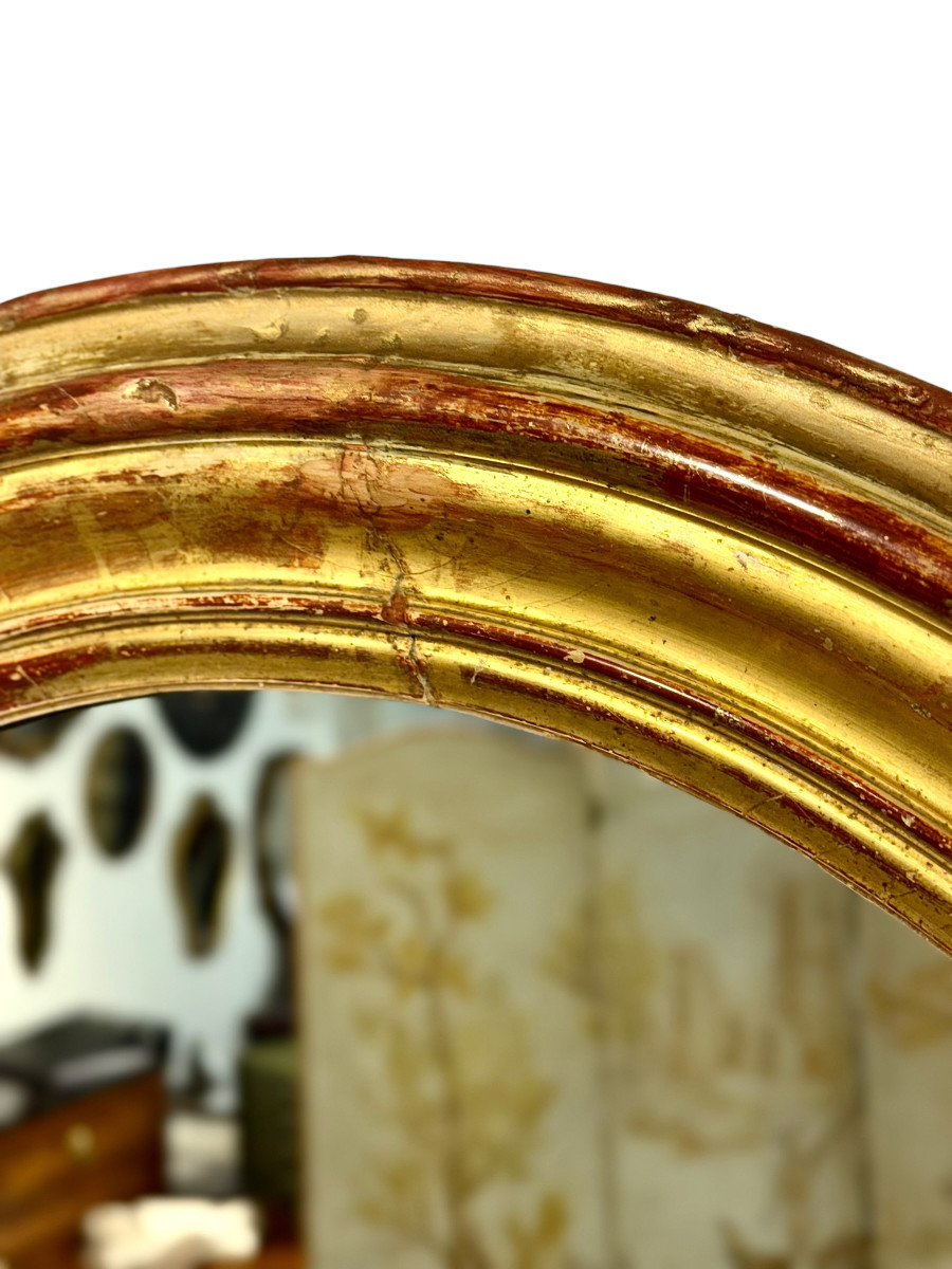 Grand miroir ovale en bois doré, France, XIXe siècle-photo-3