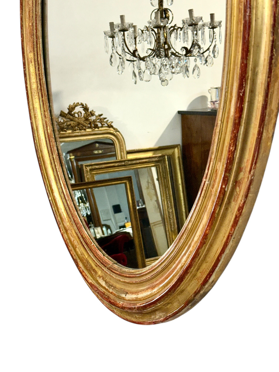 Grand miroir ovale en bois doré, France, XIXe siècle-photo-4