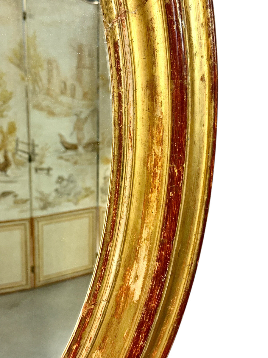 Grand miroir ovale en bois doré, France, XIXe siècle-photo-1