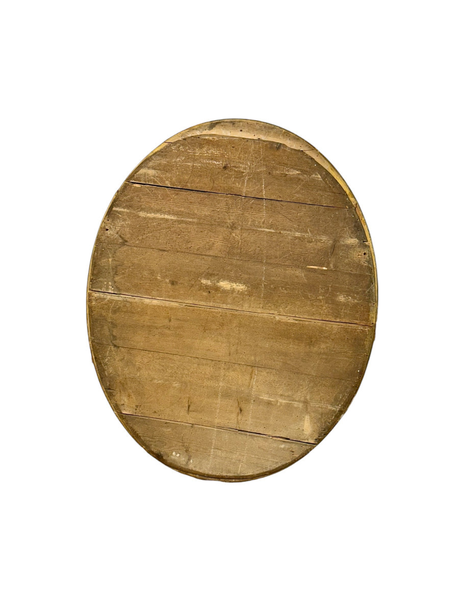 Grand miroir ovale en bois doré, France, XIXe siècle-photo-2