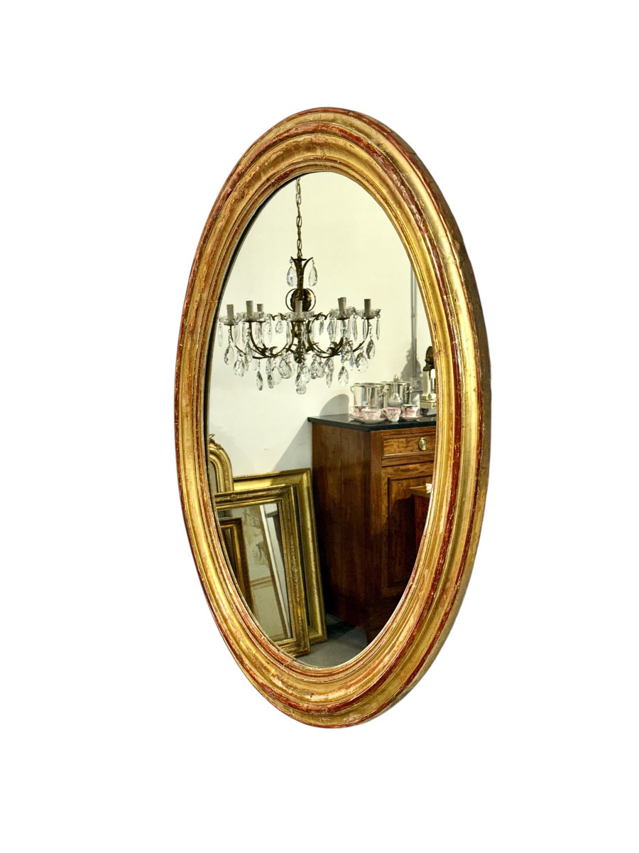 Grand miroir ovale en bois doré, France, XIXe siècle-photo-3