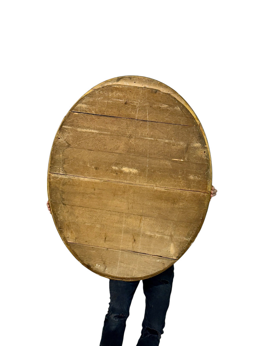Grand miroir ovale en bois doré, France, XIXe siècle-photo-4