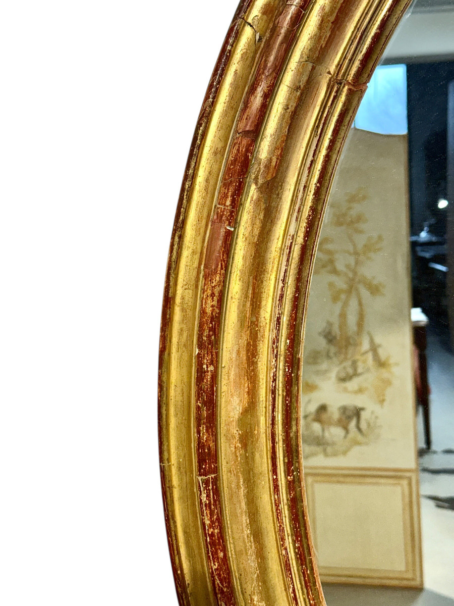 Grand miroir ovale en bois doré, France, XIXe siècle-photo-5