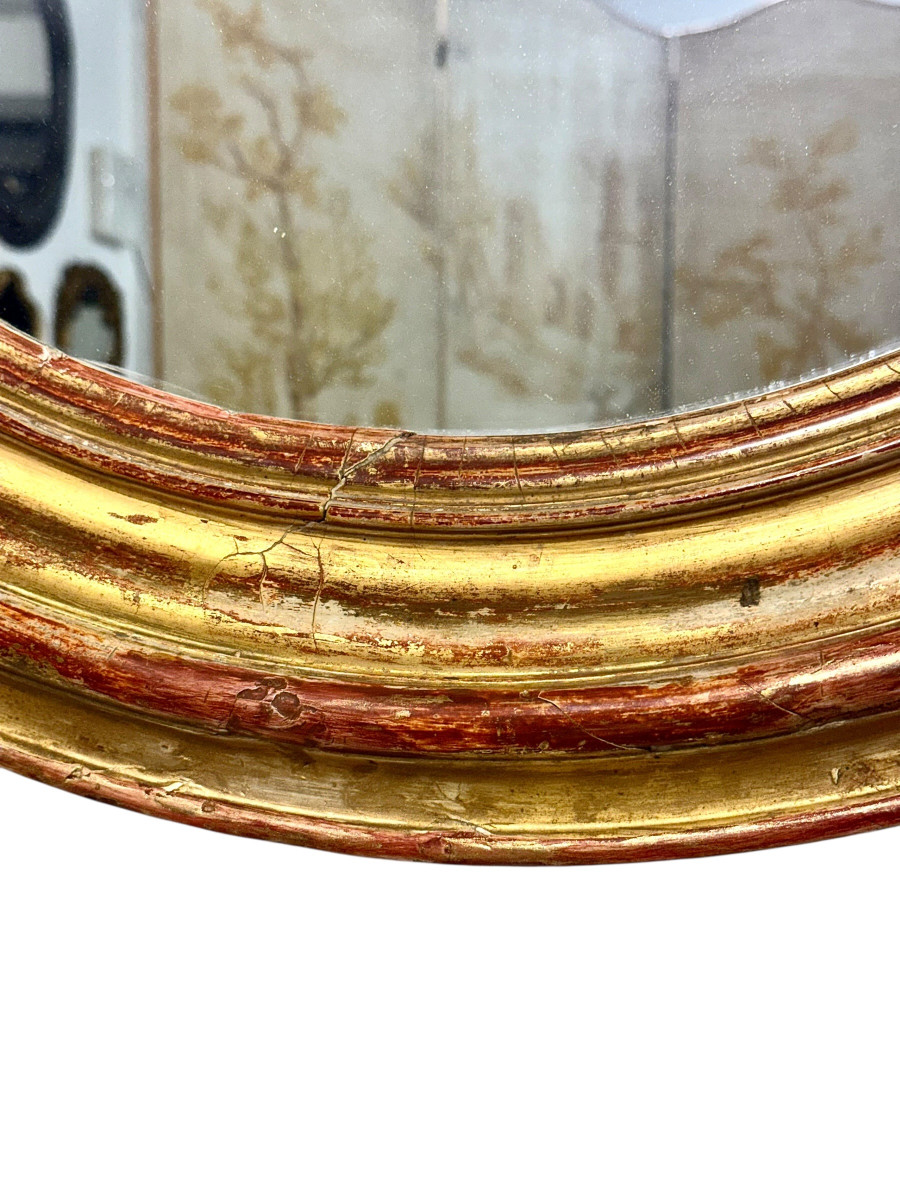 Grand miroir ovale en bois doré, France, XIXe siècle-photo-7