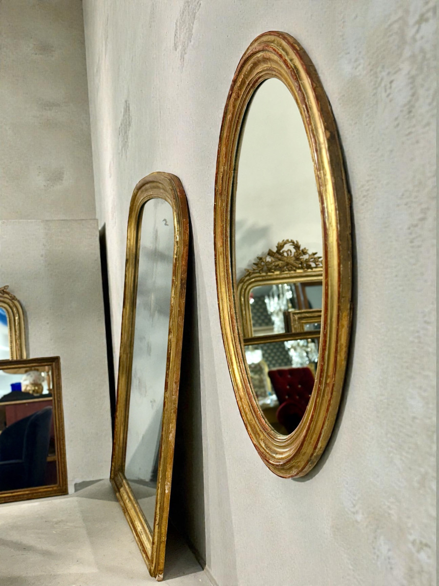 Grand miroir ovale en bois doré, France, XIXe siècle-photo-8